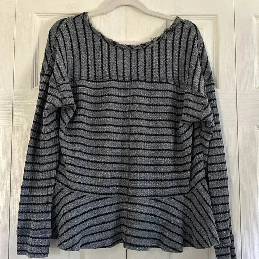 We the Free People Auntie Em Blue Gray Striped Thermal Waffle Knit Peplum size M - Picture 5 of 5